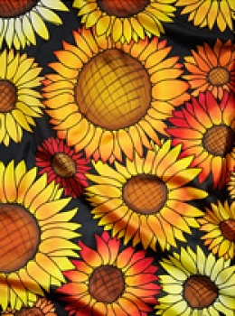 Gutta-Tuch IDEEN 90x90 Pongé 08, schwarz; "Sunflowers"
