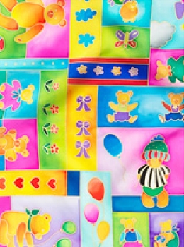 Preview: Gutta-Nickituch IDEEN 55x55 Pongé 08, gold;  "Happy Bears"