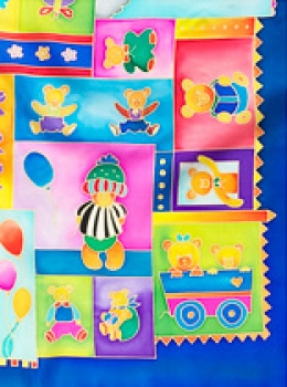 Preview: Gutta-Nickituch IDEEN 55x55 Pongé 08, gold;  "Happy Bears"